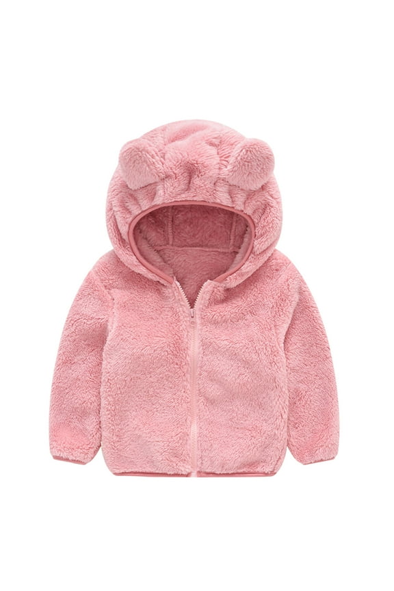 Girls Winter Jacket Coat Warm Ear Cute Boy Hooded Baby Kids Outwear Thick Zipper Coat&Jacket Baby Girl Coat Pink 12 Months-18 Months