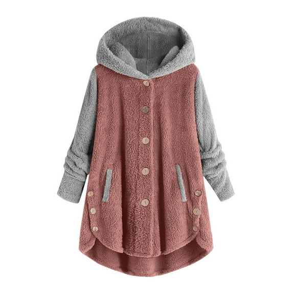 ASFGIMUJ Jackets For Women 2023 Plus Size Casual Color Block Plush Sweatshirt Hoodie Loose Blouse Warm Coats Plus Size Pink L