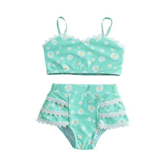 ASFGIMUJ Kids Swimsuits Girls 2 Piece Summer Lace Dot Prints Ruffles Swimwear Bikini Girls Bathing Suit,Size 2 Years-3 Years