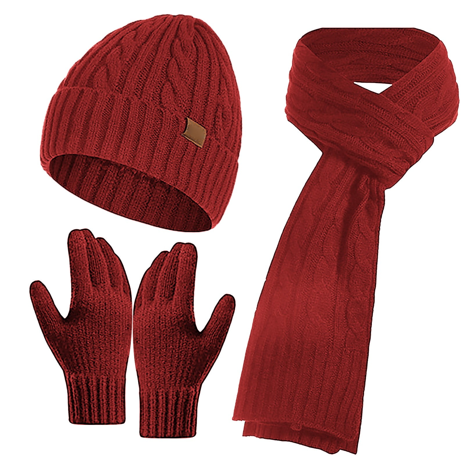 Winter Warm Knitted Hat Scarf Gloves Three-piece Set