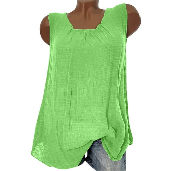ASFGIMUJ Ladies Linen Sleeveless Round Neck All Loose Type Solid Color Casual Vest Top B S