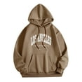 thumbnail image 1 of ASFGIMUJ Ladies Women's Letter Graphic Hooded Print Round Neck Long Sleeve Sweatshirt Tops Brown XXL, 1 of 4