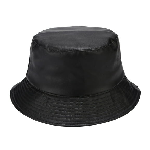 ASFGIMUJ Light Plate PU Leather Fisherman Hat Women's Pure Color Simple Basin Hat Outdoor Versatile Sunshade Hat Black One Size