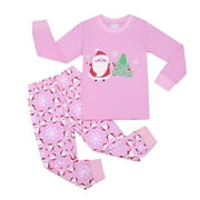 ASFGIMUJ Little Girls Christmas Pajamas Sets For Toddler Cotton Print Sleepwear Long Sleeve 2 Pcs Kids Clothes