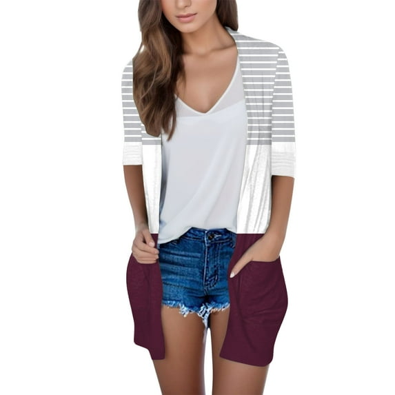 ASFGIMUJ Long Cardigans For Women Lightweight Open Front Cardigans Fall Outwear Tops Thin Cover Ups Three Quarter Sleeve Sweater Casual Coats Tops Print Cardigan XXL