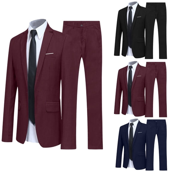 ASFGIMUJ Men's 2 Piece Suit Set Slim Fit Formal Business Wedding Suits One Button Blazer Jacket and Trousers Pants Tuxedo Prom Party Groom Groomsmen Outfit Solid