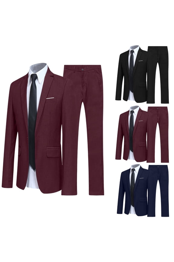 Men's 2 Piece Suit Set Slim Fit Formal Business Wedding Suits One Button Blazer Jacket and Trousers Pants Tuxedo Prom Party Groom Groomsmen Outfit Solid