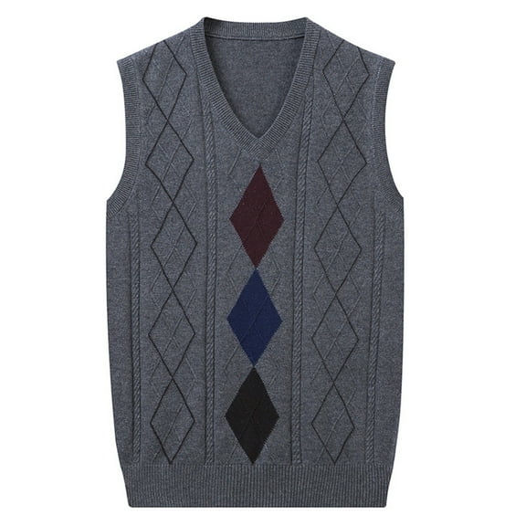 ASFGIMUJ Men's Autumn/Winter Comfort Business Sleeveless Casual Plush Vest Knitted Diamond Check