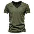 thumbnail image 1 of ASFGIMUJ Men's V-Neck Cotton T-Shirt - Breathable Summer Short Sleeve Tee with Regular Fit, Solid Color Casual Top, 1 of 2