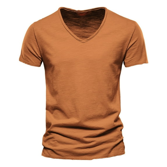 ASFGIMUJ Men's V-Neck Cotton T-Shirt - Breathable Summer Short Sleeve Tee with Regular Fit, Solid Color Casual Top