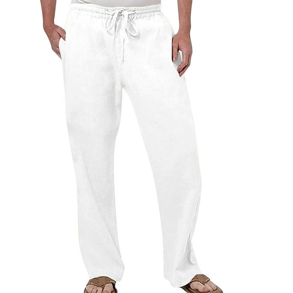ASFGIMUJ Mens Fashion Casual Solid Color Try Breathable Cotton And Linen Pocket Elastic Waist Large Size Pants Trousers