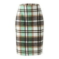 thumbnail image 1 of ASFGIMUJ Pencil Plaid Skirts For Women Fall Winter High Waisted Bodycon Knee Length Wool Midi Skirt With Slit Green XL, 1 of 7
