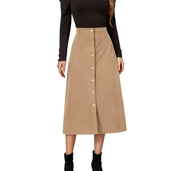 ASFGIMUJ Skirt For Women Dressy Casual Long Skirt Solid High Waist Skirt Corduroy Wrap Single Slim Fit Solid Skirt Autumn And Winter Beige