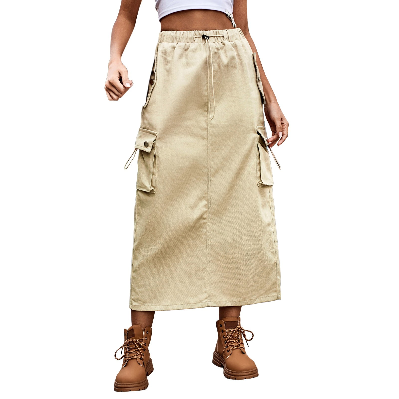 ASFGIMUJ Skirts For Women Work Heavy Industry Drawstring Design Denim Cargo Skirt Long Skirts