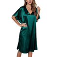 thumbnail image 1 of ASFGIMUJ Solid Color Female Ice Silk Nightdress Summer Short Sleeve Women's Gown, 1 of 8
