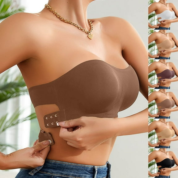 ASFGIMUJ Strapless Bra For Women Crossover Side Closure Non- Silicone Padded Bandeau Bras Wireless Tube Top Bra
