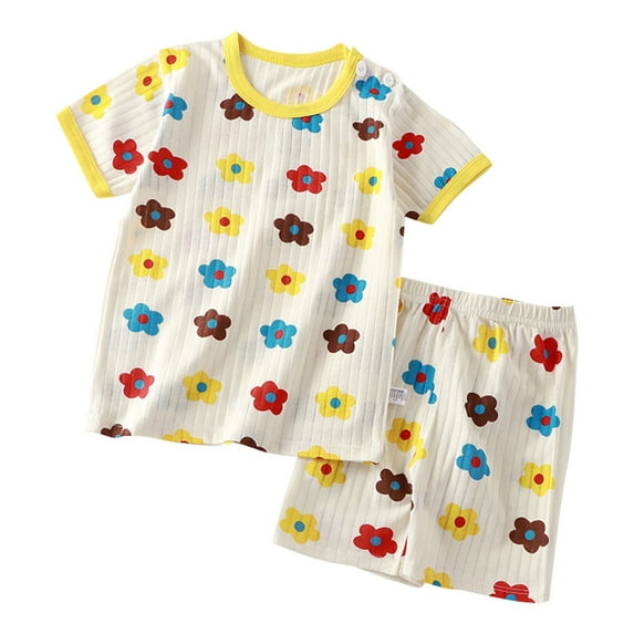 ASFGIMUJ Summer New Children's Cute Cartoon Pattern Short Sleeved T Shirt + Shorts Casual Two Piece Set,Size 6 Months-12 Months