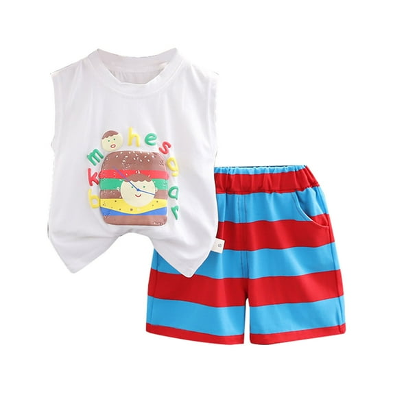 ASFGIMUJ Summer Toddler Boy Two Piece Clothing Suit Sleeveless Cute Cartoon Pattern T Shirt + Shorts Outfit 12 Months-18 Months
