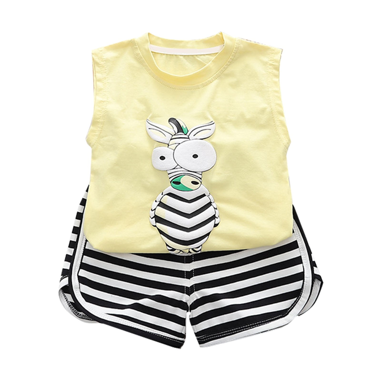Summer Toddler Boy Two Piece Clothing Suit Sleeveless Cute Cartoon Pattern T Shirt + Shorts Outfit 3 Years-4 Years