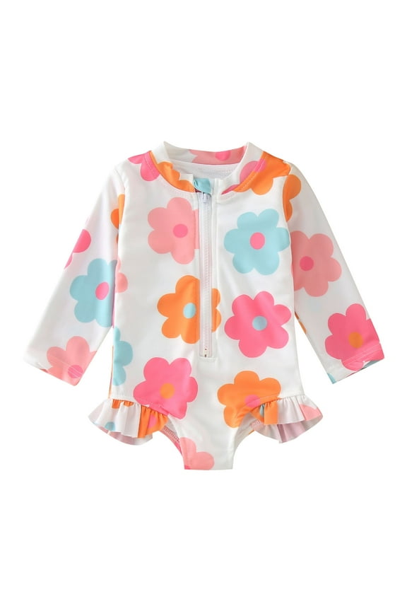 Summer Toddler Boys' Floral Print Long Sleeve Swimsuit, 18-24 Months, Orange