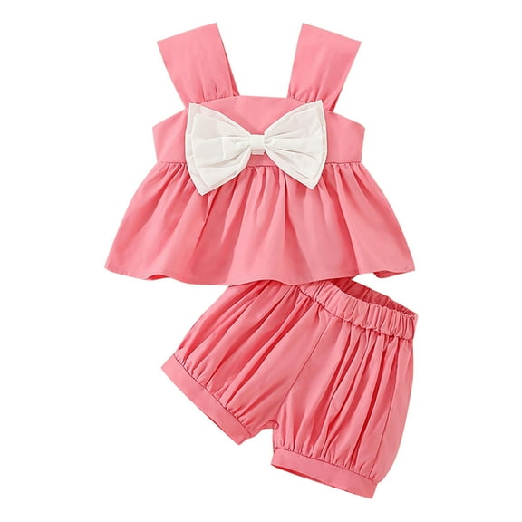 ASFGIMUJ Summer Toddler Girls Sleeveless Bowknot Tops Shorts Two Piece Outfits Set For Kids Clothes,Size 6 Months-12 Months