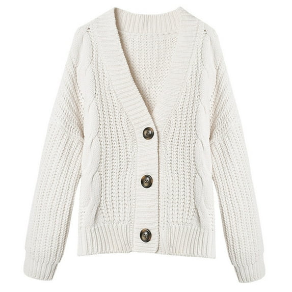 ASFGIMUJ Sweatshirt Cardigan For Women Casual Long Sleeve Button Up Knit Cardigan Sweater White One Size