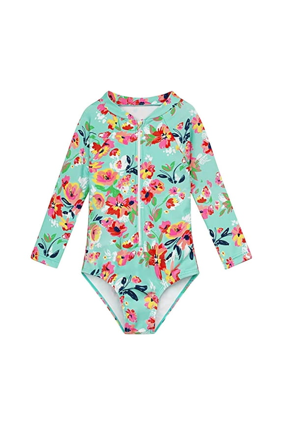 Swimsuit For Girls Size 4-5 Baby Rash Guard Long Sleeve Swimwear Zipper Upf 50+ Sun Protections Beachwears Bathing Suit