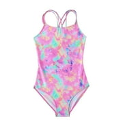 ASFGIMUJ Swimsuit For Girls Size 7-8 One Piece Tie Dye Swimwear Big Kids Rainbow Color Beachwear Bathing Suit