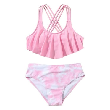 ASFGIMUJ Swimsuit For Girls Size 7-8 Two Piece Bikini Sets Ruffles Pink With Chest Pad No Steel Top Tie Dye Swimming Trunks Bathing Suit
