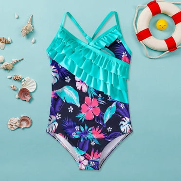 ASFGIMUJ Swimsuits For Girls Teens 1 Pieces Swimwear Cuhk Ruffled Bathing Suit Summer Floral Toddler Bathing Suit Girl,Size 8-9Y