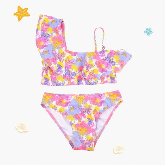ASFGIMUJ Swimsuits For Girls Teens One Shoulder Bikini Vacation Beach Swimwear Summer Toddler Girl Bathing Suit,2 Piece,Size 8-9Y
