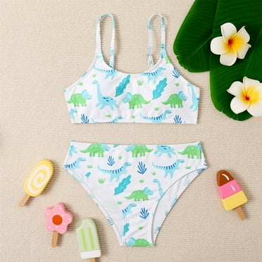 ASFGIMUJ Swimsuits For Girls Teens Sport Dinosaur Pattern High Waist Bikini Set Bathing Suit Summer Beach Rash Guard Swimwear Girls Bathing Suit,2 Piece,Size 7-9Y