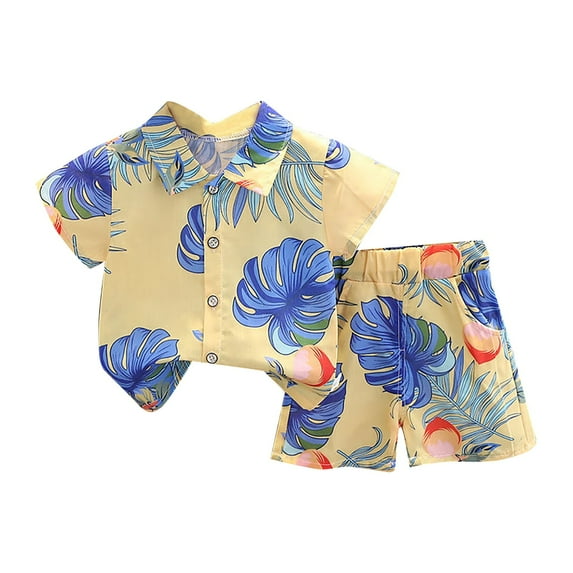 ASFGIMUJ Toddler Baby Boy Shorts Sets Outfit Kid Leave Floral Short Sleeve Shirt Top+Shorts Suits,Size 18 Months-24 Months