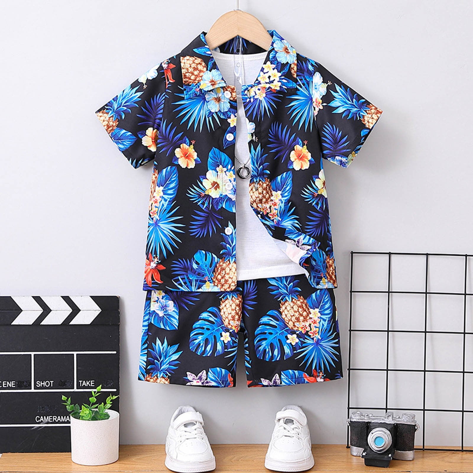 Boys Casual Summer Button T-Shirt & Shorts Set