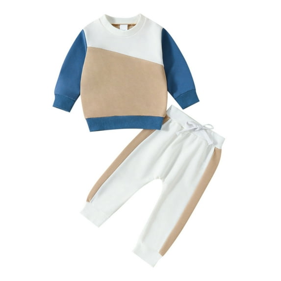 ASFGIMUJ Toddler Boys Girls Long Sleeve Patchwork Colour T Shirt Pullover Tops Pants Kids Outfits,Size 9 Months-12 Months