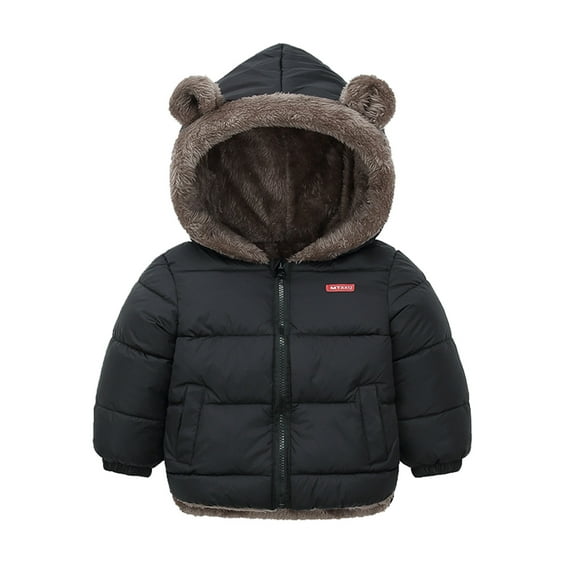 ASFGIMUJ Toddler Boys Girls Winter Coat Bear Ears Hooded With Pocket Jacket Two Sided Wear Thicken Windproof Zipper Warm Outwear Black 110