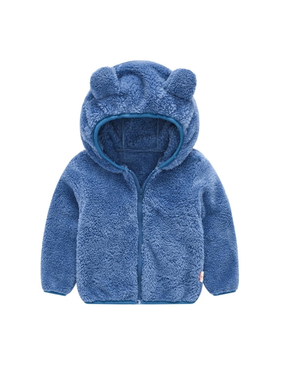 Toddler Fall Jacket Coat Warm Ear Cute Boy Hooded Baby Kids Outwear Thick Zipper Coat&Jacket Toddler Girl Winter Coat Blue 2 Years-3 Years
