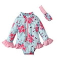 thumbnail image 1 of ASFGIMUJ Toddler Girl Swimsuit Long Sleeve Rashguard Floral Zipper Bathing Suit Swimwear Hairband Two Piece Toddler Bathing Suit Girl,Size 3 Years-4 Years, 1 of 9