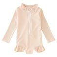 thumbnail image 1 of ASFGIMUJ Toddler Girl Swimsuit Long Sleeve Rashguard Summer Solid Color Ruffles One Piece Swimwear Beach Bikini Bathing Suits For Girls,Size 4 Years-5 Years, 1 of 4