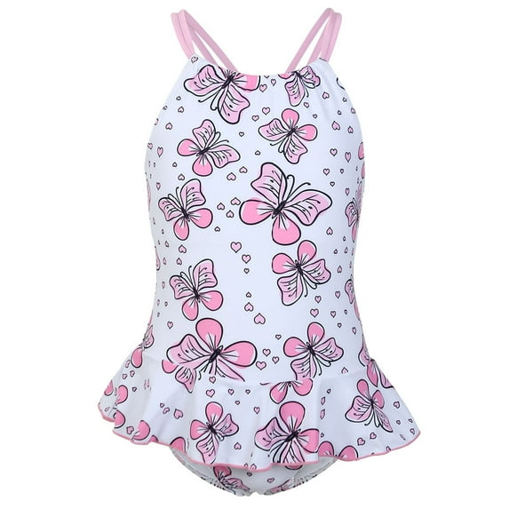 ASFGIMUJ Toddler Girls One Piece Swimsuit Ruffle Cute Print Beach Upf 50+ Sun Protective Swimwear Kids Bathing Suits,Size 7 Years-8 Years Red