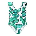 thumbnail image 1 of ASFGIMUJ Toddler Girls One Piece Swimsuit Skirt Green Leaf Pattern V Neck With Ruffled Edge Swimming Pool Hot Spring Natatorium Swimwear Rashguard Kids Bathing Suits,Size 11 Years-12 Years White, 1 of 8