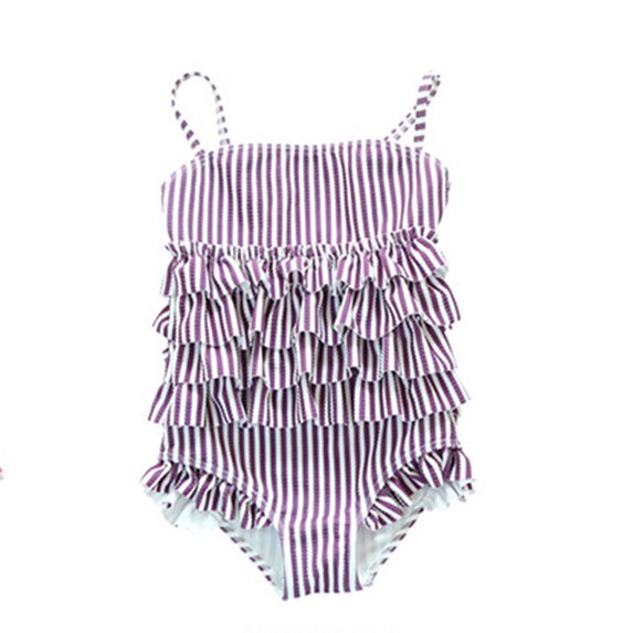 ASFGIMUJ Toddler Girls One Piece Swimsuit Spring Summer Print Sleeveless Ruffle Romper Swimwear Clothing Kids Bathing Suits,Size 3 Years-4 Years Purple