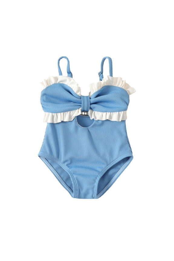 Toddler Girls One Piece Swimsuit Summer Sleeveless Green Ruffles Swimwear Bikini Bathing Suits For Teens Girls,Size 6 Months-9 Months Blue