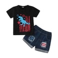 thumbnail image 1 of ASFGIMUJ Toddler Girls Short Sleeve Independence Day 4Th Of July Dinosaur Prints T Shirt Tops Denim Shorts Outfits,Size 4 Years-5 Years, 1 of 7