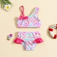 thumbnail image 1 of ASFGIMUJ Toddler Girls Swimsuit Beach Swimwear Teenager Ruffle Floral One Shoulder Girls Bathing Suit,2 Piece,Size 18-24 Months, 1 of 5