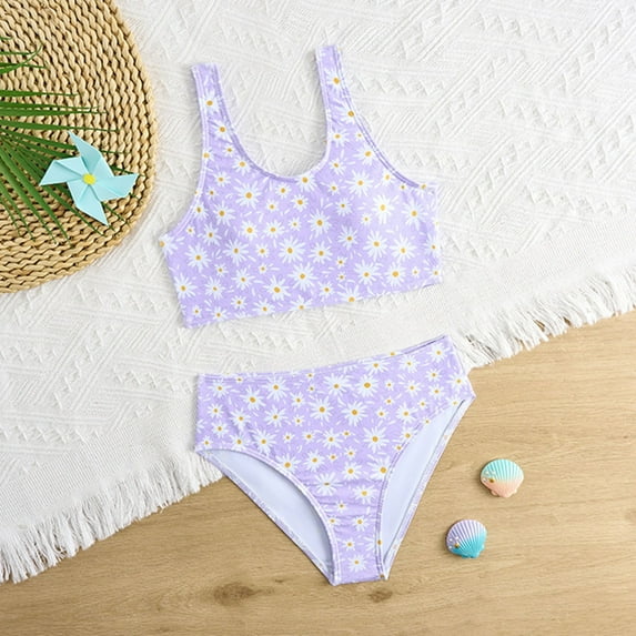 ASFGIMUJ Toddler Girls Swimsuit Bikini Solid Color Swimwear Teenager Adjustable Shoulder Straps Girls Bathing Suit,2 Piece,Size 7-8Y