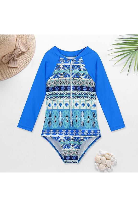Toddler Girls Swimsuit Rash Guard Long Sleeve 1 Piece Zipper Upf 50+ Sun Protections Baby Bathing Suit Girl,Size 4-5Y