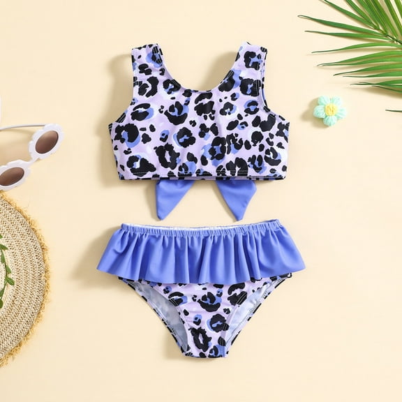 ASFGIMUJ Toddler Girls Swimsuit Summer Bowknot Leopard Printed Ruffles Swimwear Bikini Toddler Girl Bathing Suit,2 Piece,Size 2-3Y