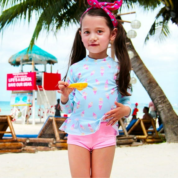 ASFGIMUJ Toddler Girls Swimsuit Summer Long Sleeve Cartoon Prints Swimwear Beachwear Bikini Girls Bathing Suits,2 Piece,Size 18-24 Months