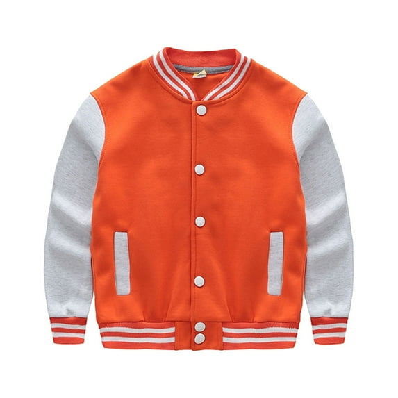ASFGIMUJ Toddler Jacket Boys Kids Casual Jacket Coat Long Sleeve Outerwear Baseball Coat Windbreaker Baby Winter Coat Orange 9 Years—12 Years